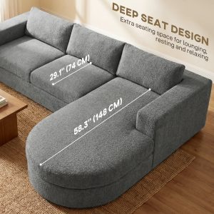 HOMCOM L Shaped Cloud Boneless Couch, Modular Sectional Sofa with Chaise and Deep Seat for Living Room, Bedroom, Dark Grey - Image 25