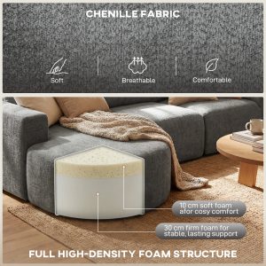 HOMCOM L Shaped Cloud Boneless Couch, Modular Sectional Sofa with Chaise and Deep Seat for Living Room, Bedroom, Dark Grey - Image 36