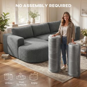 HOMCOM L Shaped Cloud Boneless Couch, Modular Sectional Sofa with Chaise and Deep Seat for Living Room, Bedroom, Dark Grey - Image 29