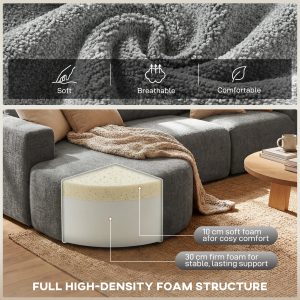 HOMCOM L Shaped Cloud Boneless Couch, Modular Sectional Sofa with Chaise and Deep Seat for Living Room, Bedroom, Dark Grey - Image 6