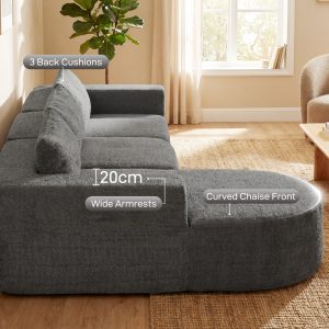 HOMCOM L Shaped Cloud Boneless Couch, Modular Sectional Sofa with Chaise and Deep Seat for Living Room, Bedroom, Dark Grey - Image 7