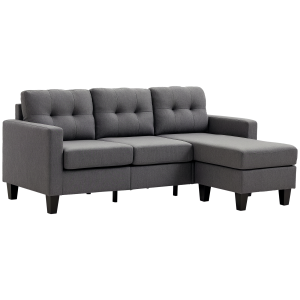 HOMCOM L-shaped Sofa, 3 Seater Couch with Ottoman, Corner Sofa with Thick Padded Cushion and Wood Legs, Dark Grey - Image 2