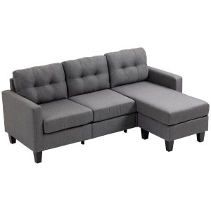 HOMCOM L-shaped Sofa, 3 Seater Couch with Ottoman, Corner Sofa with Thick Padded Cushion and Wood Legs, Dark Grey - Image 11