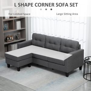 HOMCOM L-shaped Sofa, 3 Seater Couch with Ottoman, Corner Sofa with Thick Padded Cushion and Wood Legs, Dark Grey - Image 5