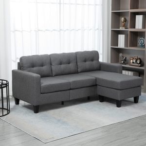 HOMCOM L-shaped Sofa, 3 Seater Couch with Ottoman, Corner Sofa with Thick Padded Cushion and Wood Legs, Dark Grey - Image 7