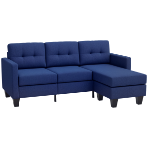 HOMCOM L-shaped Sofa, 3 Seater Sectional Couch with Ottoman, Corner Sofa with Thick Padded Cushion and Wood Legs, Dark Blue - Image 11