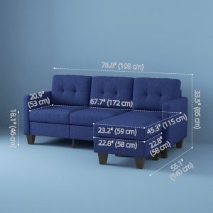 HOMCOM L-shaped Sofa, 3 Seater Sectional Couch with Ottoman, Corner Sofa with Thick Padded Cushion and Wood Legs, Dark Blue - Image 3