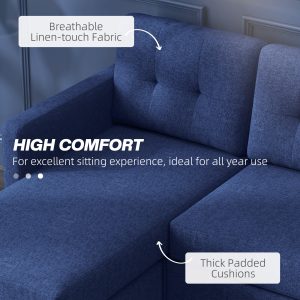 HOMCOM L-shaped Sofa, 3 Seater Sectional Couch with Ottoman, Corner Sofa with Thick Padded Cushion and Wood Legs, Dark Blue - Image 4