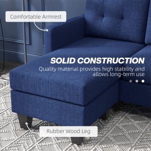 HOMCOM L-shaped Sofa, 3 Seater Sectional Couch with Ottoman, Corner Sofa with Thick Padded Cushion and Wood Legs, Dark Blue - Image 6