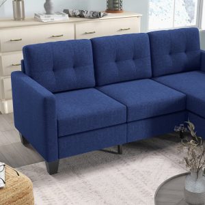 HOMCOM L-shaped Sofa, 3 Seater Sectional Couch with Ottoman, Corner Sofa with Thick Padded Cushion and Wood Legs, Dark Blue - Image 9