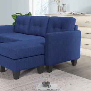 HOMCOM L-shaped Sofa, 3 Seater Sectional Couch with Ottoman, Corner Sofa with Thick Padded Cushion and Wood Legs, Dark Blue - Image 10