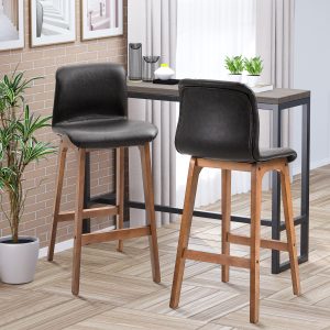 HOMCOM Modern Bar Stools Set of 2, Counter Height Bar Chair with PU Leather Wooden Frame Padding Seats for Dining Room Home Bar, Dark Brown - Image 1