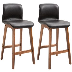 HOMCOM Modern Bar Stools Set of 2, Counter Height Bar Chair with PU Leather Wooden Frame Padding Seats for Dining Room Home Bar, Dark Brown - Image 2
