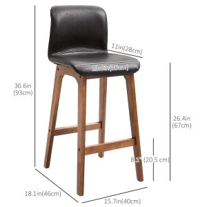 HOMCOM Modern Bar Stools Set of 2, Counter Height Bar Chair with PU Leather Wooden Frame Padding Seats for Dining Room Home Bar, Dark Brown - Image 3