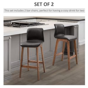 HOMCOM Modern Bar Stools Set of 2, Counter Height Bar Chair with PU Leather Wooden Frame Padding Seats for Dining Room Home Bar, Dark Brown - Image 4