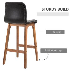 HOMCOM Modern Bar Stools Set of 2, Counter Height Bar Chair with PU Leather Wooden Frame Padding Seats for Dining Room Home Bar, Dark Brown - Image 5