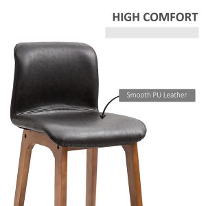 HOMCOM Modern Bar Stools Set of 2, Counter Height Bar Chair with PU Leather Wooden Frame Padding Seats for Dining Room Home Bar, Dark Brown - Image 6