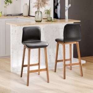 HOMCOM Modern Bar Stools Set of 2, Counter Height Bar Chair with PU Leather Wooden Frame Padding Seats for Dining Room Home Bar, Dark Brown - Image 9