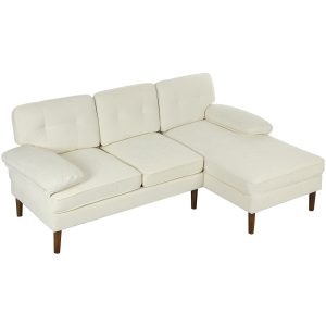 HOMCOM Modern Corner Couch with Right Chaise Lounge, Tufted 3-Seater Sofa with Wooden Legs for Living Room, Cream White - Image 2