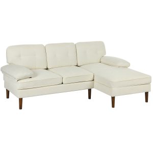 HOMCOM Modern Corner Couch with Right Chaise Lounge, Tufted 3-Seater Sofa with Wooden Legs for Living Room, Cream White - Image 11