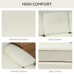 HOMCOM Modern Corner Couch with Right Chaise Lounge, Tufted 3-Seater Sofa with Wooden Legs for Living Room, Cream White - Image 5