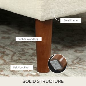 HOMCOM Modern Corner Couch with Right Chaise Lounge, Tufted 3-Seater Sofa with Wooden Legs for Living Room, Cream White - Image 7