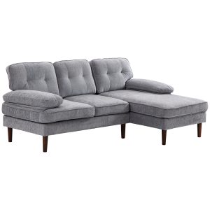 HOMCOM Modern Corner Couch with Right Chaise Lounge, Tufted 3-Seater Sofa with Wooden Legs for Living Room, Grey - Image 11