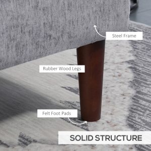 HOMCOM Modern Corner Couch with Right Chaise Lounge, Tufted 3-Seater Sofa with Wooden Legs for Living Room, Grey - Image 7