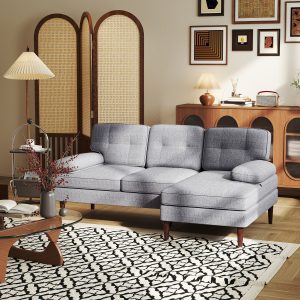 HOMCOM Modern Corner Couch with Right Chaise Lounge, Tufted 3-Seater Sofa with Wooden Legs for Living Room, Grey - Image 8