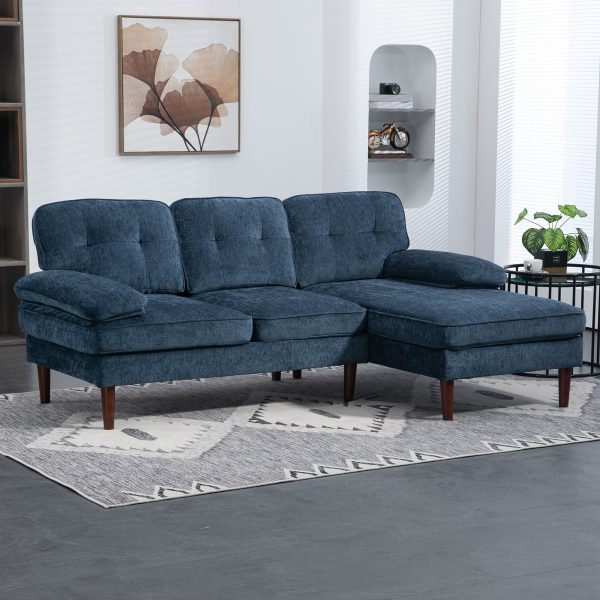 HOMCOM Modern Corner Couch with Right Chaise Lounge, Tufted 3-Seater Sofa with Wooden Legs for Living Room, Navy Blue - Image 1