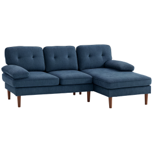 HOMCOM Modern Corner Couch with Right Chaise Lounge, Tufted 3-Seater Sofa with Wooden Legs for Living Room, Navy Blue - Image 11