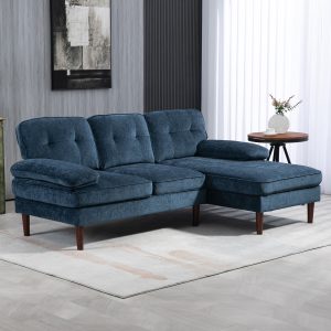 HOMCOM Modern Corner Couch with Right Chaise Lounge, Tufted 3-Seater Sofa with Wooden Legs for Living Room, Navy Blue - Image 8
