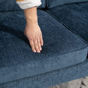 HOMCOM Modern Corner Couch with Right Chaise Lounge, Tufted 3-Seater Sofa with Wooden Legs for Living Room, Navy Blue - Image 10