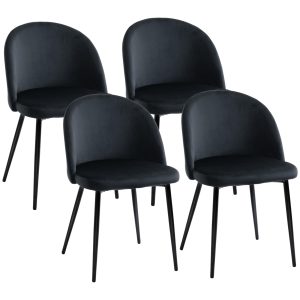 HOMCOM Modern Dining Chairs, Mid-Back Velvet-touch Upholstery Side Chair, Table Chair for Living Room, Dining Room, Black, Set of 4 - Image 2