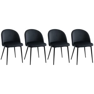 HOMCOM Modern Dining Chairs, Mid-Back Velvet-touch Upholstery Side Chair, Table Chair for Living Room, Dining Room, Black, Set of 4 - Image 11