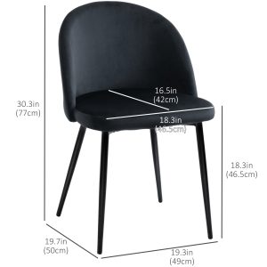 HOMCOM Modern Dining Chairs, Mid-Back Velvet-touch Upholstery Side Chair, Table Chair for Living Room, Dining Room, Black, Set of 4 - Image 3