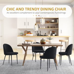HOMCOM Modern Dining Chairs, Mid-Back Velvet-touch Upholstery Side Chair, Table Chair for Living Room, Dining Room, Black, Set of 4 - Image 4