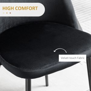 HOMCOM Modern Dining Chairs, Mid-Back Velvet-touch Upholstery Side Chair, Table Chair for Living Room, Dining Room, Black, Set of 4 - Image 5