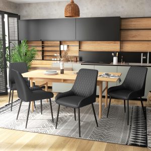 HOMCOM Modern Dining Chairs PU Leather Metal Legs Set of 4 Kitchen Chairs Living Room Quality Design Mid-Class Black - Image 1