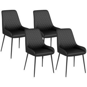 HOMCOM Modern Dining Chairs PU Leather Metal Legs Set of 4 Kitchen Chairs Living Room Quality Design Mid-Class Black - Image 2