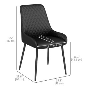 HOMCOM Modern Dining Chairs PU Leather Metal Legs Set of 4 Kitchen Chairs Living Room Quality Design Mid-Class Black - Image 3