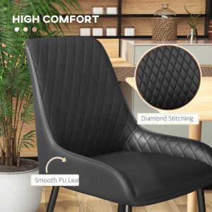 HOMCOM Modern Dining Chairs PU Leather Metal Legs Set of 4 Kitchen Chairs Living Room Quality Design Mid-Class Black - Image 5