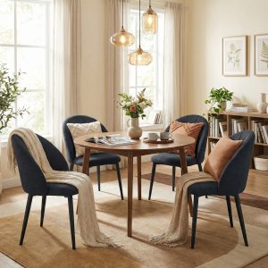 HOMCOM Modern Dining Chairs Set of 4, Upholstered Dining Room Chairs with Metal Legs, Shell Backrest, Padded Seat, Black - Image 1