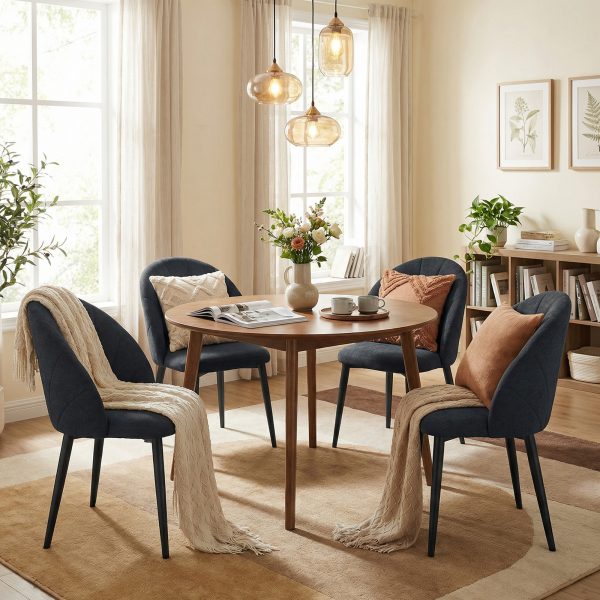 HOMCOM Modern Dining Chairs Set of 4, Upholstered Dining Room Chairs with Metal Legs, Shell Backrest, Padded Seat, Black - Image 1