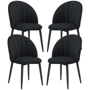 HOMCOM Modern Dining Chairs Set of 4, Upholstered Dining Room Chairs with Metal Legs, Shell Backrest, Padded Seat, Black - Image 2