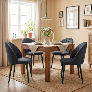 HOMCOM Modern Dining Chairs Set of 4, Upholstered Dining Room Chairs with Metal Legs, Shell Backrest, Padded Seat, Black - Image 13