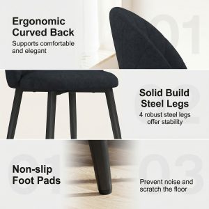 HOMCOM Modern Dining Chairs Set of 4, Upholstered Dining Room Chairs with Metal Legs, Shell Backrest, Padded Seat, Black - Image 5