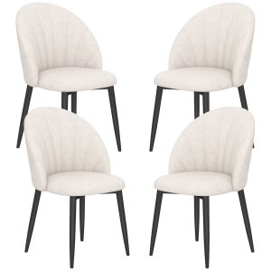 HOMCOM Modern Dining Chairs Set of 4, Upholstered Dining Room Chairs with Metal Legs, Shell Backrest, Padded Seat, Cream White - Image 2