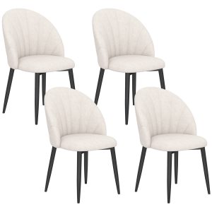 HOMCOM Modern Dining Chairs Set of 4, Upholstered Dining Room Chairs with Metal Legs, Shell Backrest, Padded Seat, Cream White - Image 11