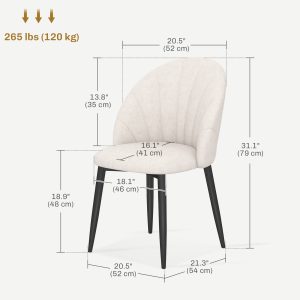 HOMCOM Modern Dining Chairs Set of 4, Upholstered Dining Room Chairs with Metal Legs, Shell Backrest, Padded Seat, Cream White - Image 3